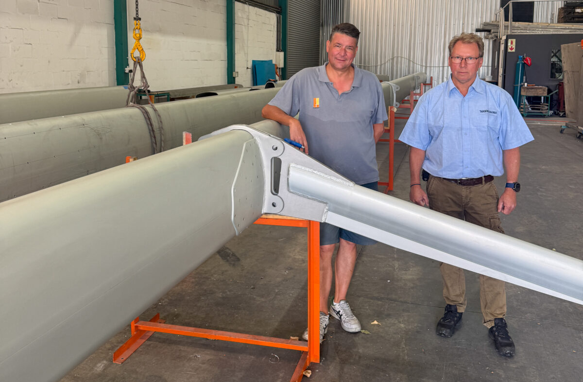 Nick van der Linde (Head of Design) and Chris James (MD) of Sparcraft Masts SA with the Clipper RX Masts in Production (3)